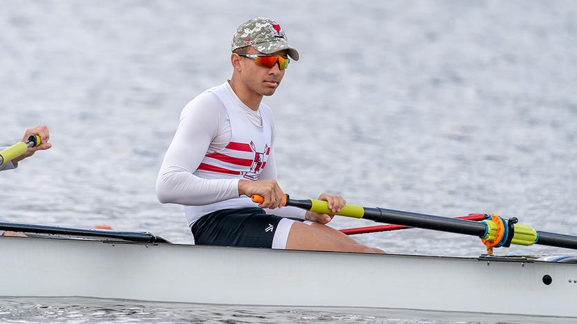 Image of Jordan Irving rowing at Marist.